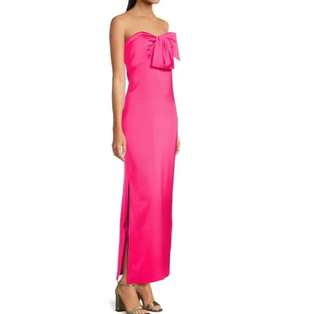 Lilly Pulitzer Carlynn Pink Satin Gown Strapless Side Slits Maxi Event Dress 0